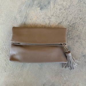 J Brand Foldover Vegan Leather Clutch /Crossbody Bag in Taupe